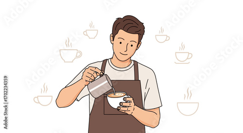Barista Crafting Latte Art and Pouring Espresso Drinks with Professional Precision