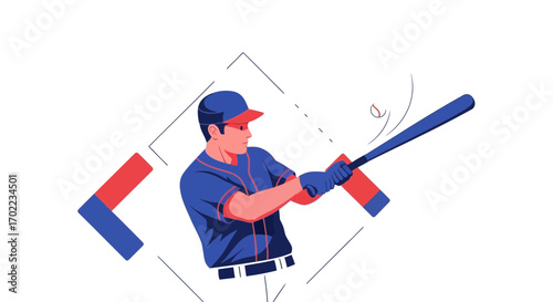 Baseball player hitting a ball with a bat, sports illustration, athlete in action