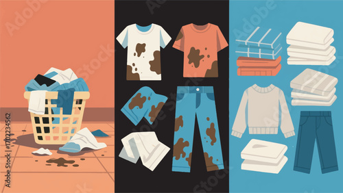 Illustration of various clothes ranging from dirty to clean and neat vector design template