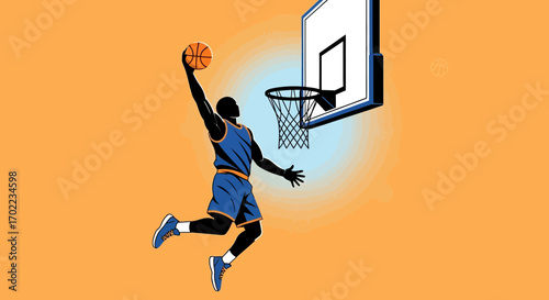 Basketball Player Dunking with a ball illustration against an orange background