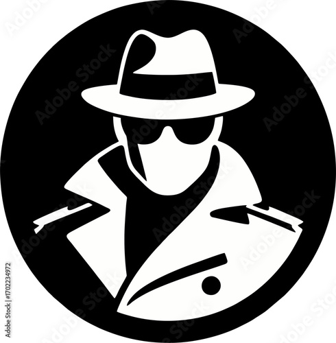 Minimalist Noir Detective Silhouette with Fedora and Trench Coat – Secret Agent Avatar