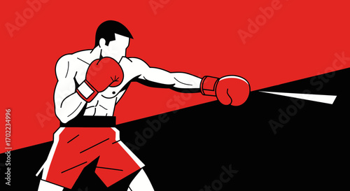 Boxer Punching, A Striking Crimson Silhouette, Ready To Compete and Dominate