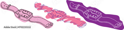 wristwatch with pink and purple tones, casually painted, with grunge outlines