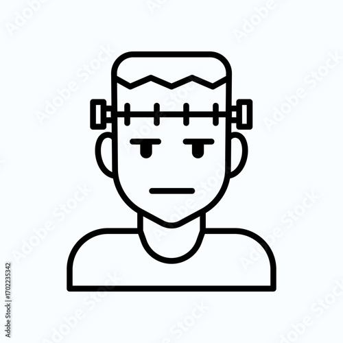 Minimalist Line Art Depicting Frankenstein's Monster in Iconic Style