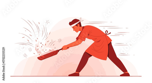 Chef Cooking With Passion In Dynamic Pose Creating Culinary Fireworks Delightfully