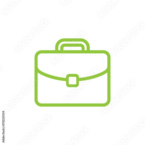 Green outline briefcase icon on white background, representing business and professional themes