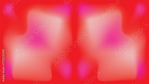 Abstract symmetrical shapes in red and pink with blurred edges creating a soft dreamy effect