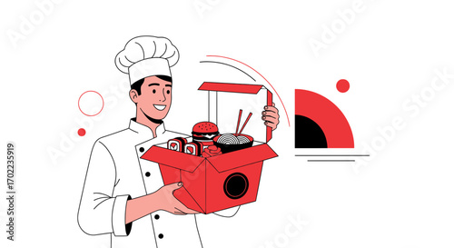 Chef Delivering Food Box: A Delicious Restaurant Order Ready For Delivery with a Smile