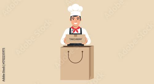 Chef Delivering Takeaway Food: Illustrated Image Depicting Food Delivery Service