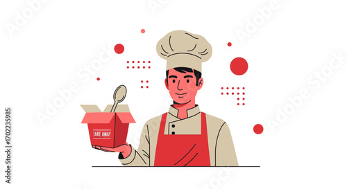 Chef Delivering Takeaway Food From Restaurant Illustration In Vector Format