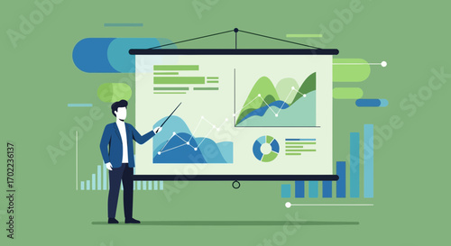 Business Presentation Illustrating Data Analysis and Growth Projections with Modern Graphics
