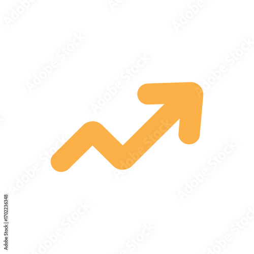 Golden zigzag arrow pointing upwards, indicating growth or positive direction on white background