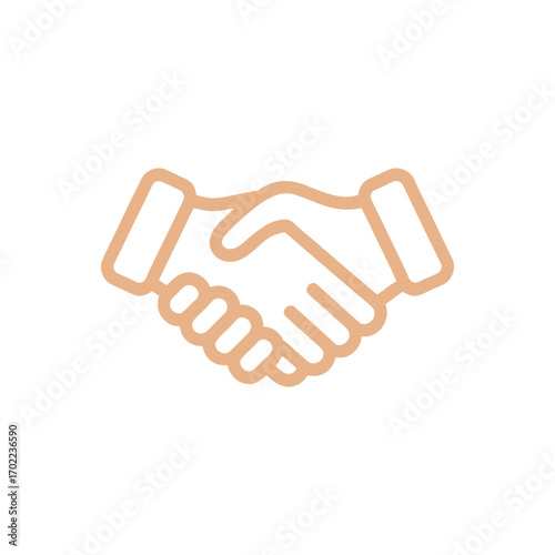 Beige handshake icon on white background symbolizing agreement, partnership, and successful negotiations