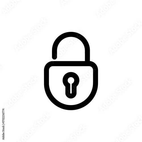 Black outline padlock icon with keyhole in center on white background illustration