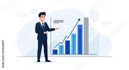Businessman Presenting a Chart Showing Financial Growth and Business Success