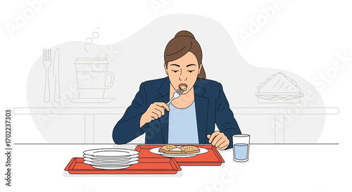 Businesswoman Enjoying Lunch Break With Focus On Food And Balanced Meal Illustration
