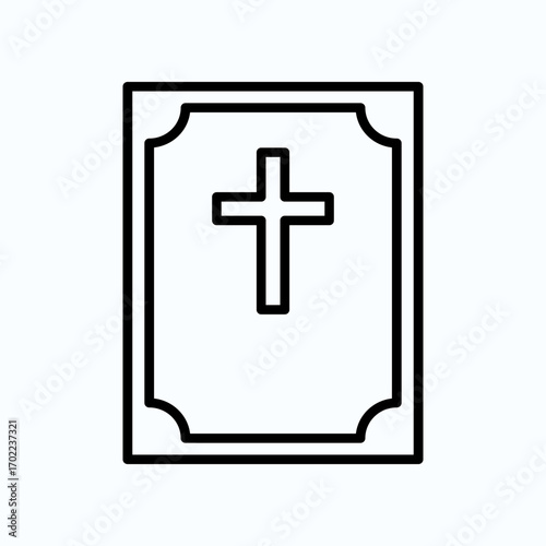 Minimalist Line Icon of a Bible with a Cross on the Cover