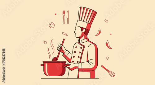 Chef Preparing Delicious Food, Colorful Illustration, Vector Design, Culinary Art Concept