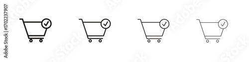 Shopping cart check icon vector graphics. black style vector icons