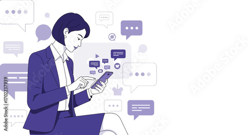Businesswoman using her smartphone to communicate via messaging applications