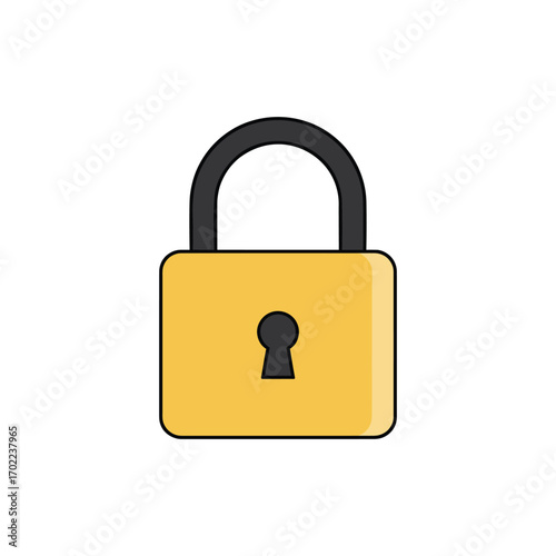 Vector illustration of yellow padlock icon representing security, privacy, safety, and data protection in minimal flat style