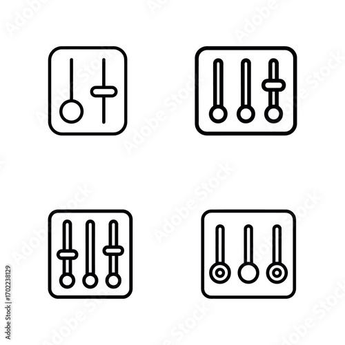 Sound mixing console sliders set line icon style on a white background