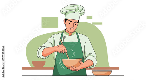 Chef Preparing Gourmet Meal with Whisk, Cooking Experience, Deliciousness, and Food Preparation