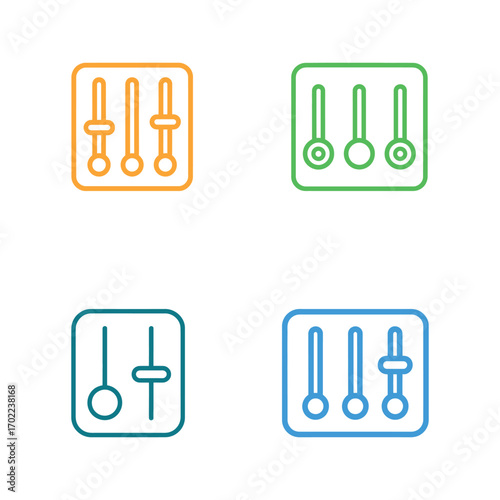 Colorful equalizer or sound mixer icon set with slider, button, and control elements