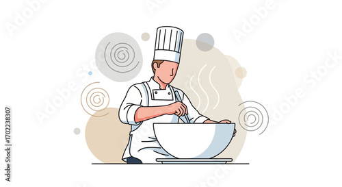 Chef Preparing Ingredients In A Bowl Using Illustration Technique For Cooking