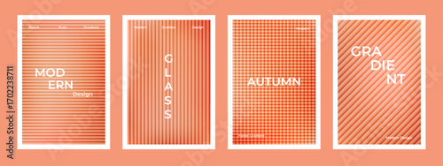 Set of autumn soft gradient stripes with ribbed fractal glass effect background. Nude, peach and apricot gradient soft poster. Modern dynamic design for wall art, flyers, brochures, covers and web