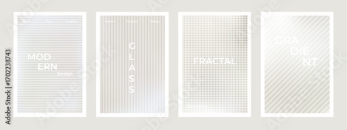 Set of pearl cream gradient stripes with ribbed fractal glass effect background set. Simple beige silk soft poster. Modern dynamic design for wall art, flyers, brochures, covers and web banners