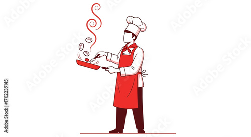 Chef Skillfully Prepares Delicious Meal with Pan and Flipped Food Elements