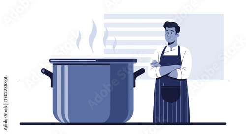 Chef Stands Proudly Watching The Boiling Pot Preparing New Discovered Dishes Artwork