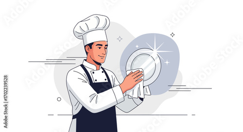 Chef Wiping a Clean Plate Symbolizing Kitchen Cleanliness and Restaurant Quality