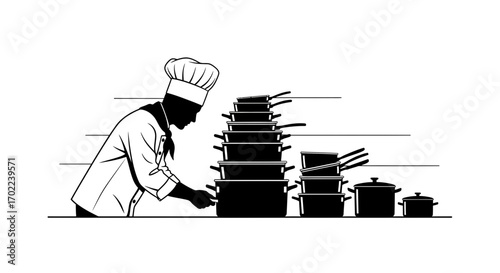 Chef with Kitchenware Silhouette Design for Culinary and Food Related Concepts