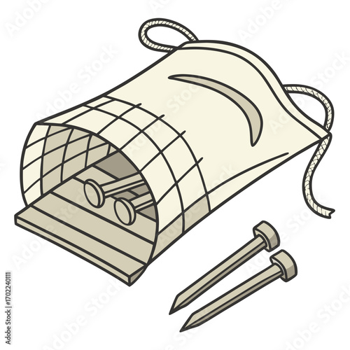 Beige Canvas Bag with Tent Pegs and Rope