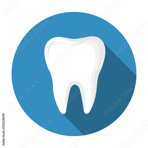 A bright healthy tooth shining represents pristine dental hygiene and oral care against blue flat