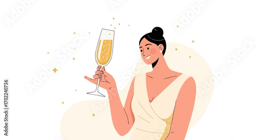 Celebratory Toast: Woman Holding Champagne Glass, Concept of Celebration, Joyful Moment
