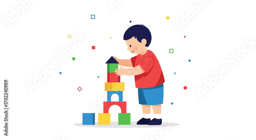 Charming Child Constructor: Building Blocks Bliss in a Whimsical Illustration