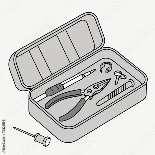 Grey Metal Tool Kit with Various Repair Instruments