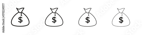 Money bag icon vector graphics. black style vector icons