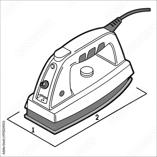 Isometric Illustration of a Grey and White Electric Iron