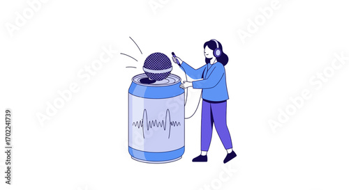 Conceptual Audio Recording Session Involving a Microphone and Beverage Container Concept