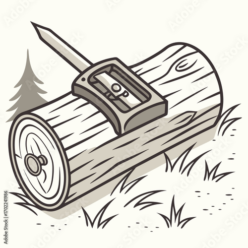 Measuring Device on Wooden Log Outdoors