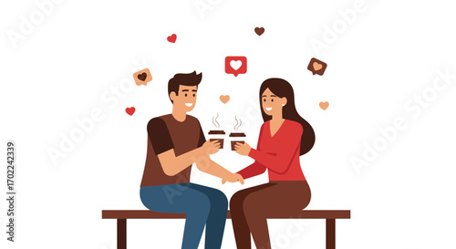 Couple enjoying coffee and sharing love, perfect for romantic or social media themes