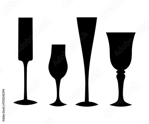 Elegant collection of various glass shapes on a textured background showcasing modern drinkware designs