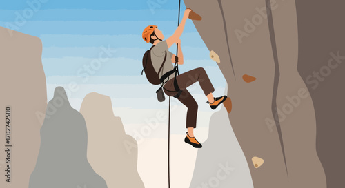 Courageous Climber Ascending Granite Cliff, Achieving Altitude With Strength And Determination