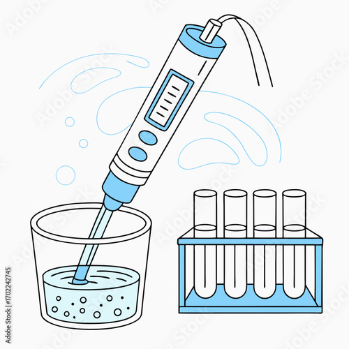 Scientific Experiment with pH Meter and Test Tubes