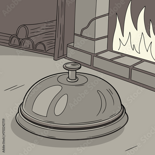 Service Bell by Fireplace in Monochromatic Illustration