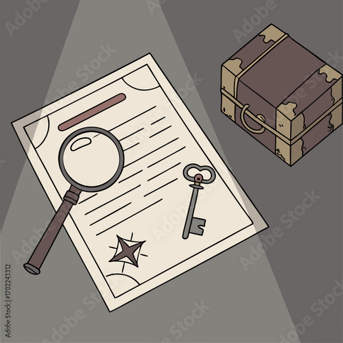 Vintage Document Key and Suitcase Illustration